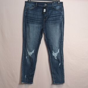 Fashion Nova Smiley High Rise Distressed Jeans Medium Blue Wash size 2X